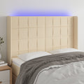 vidaXL Zagłówek do łóżka z LED, kremowy, 147x16x118/128 cm, tkanina