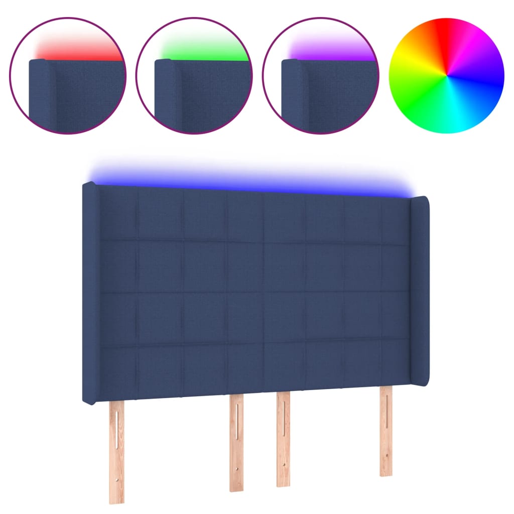 vidaXL Zagłówek do łóżka z LED, niebieski, 147x16x118/128 cm, tkanina