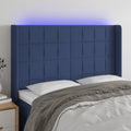 vidaXL Zagłówek do łóżka z LED, niebieski, 147x16x118/128 cm, tkanina