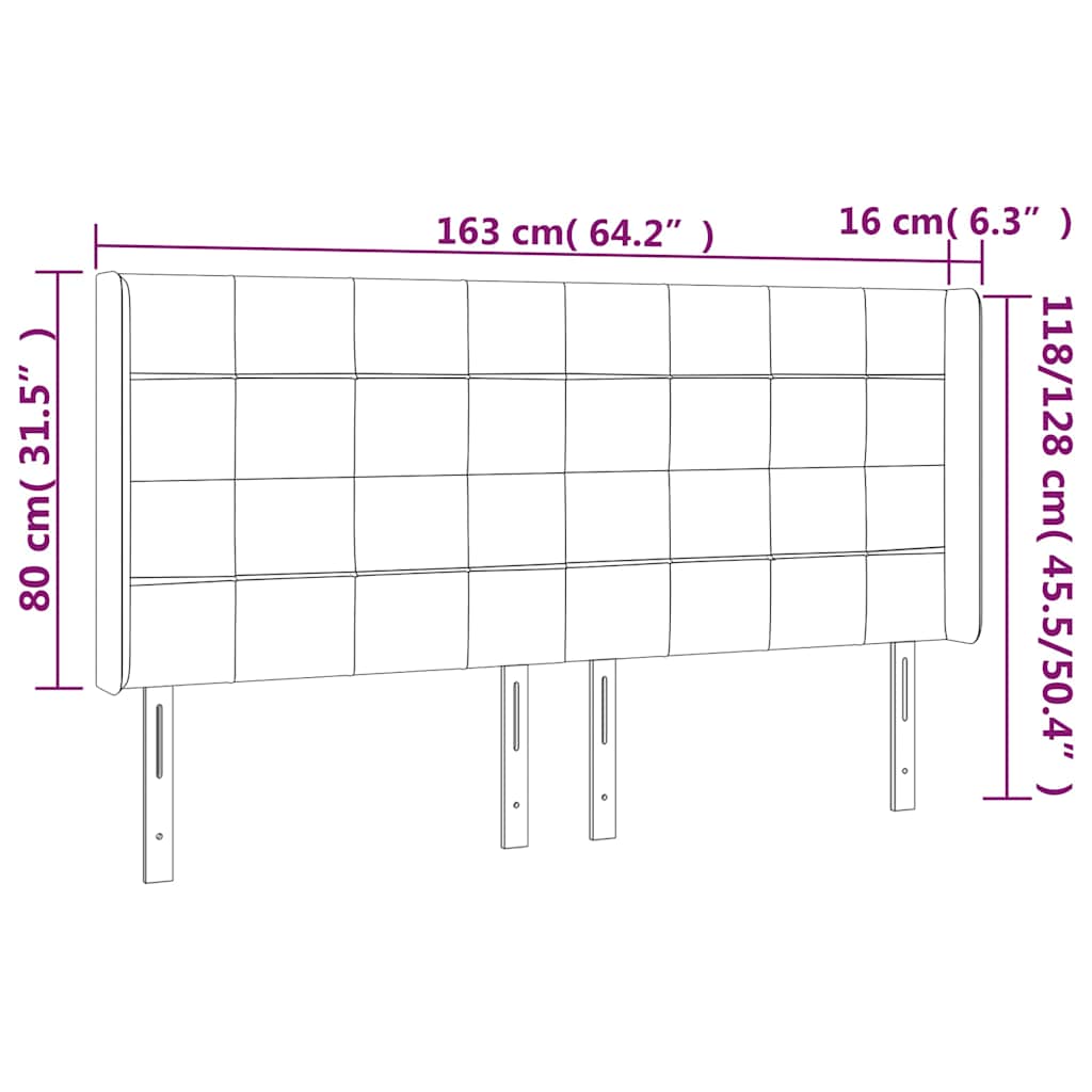 vidaXL Zagłówek do łóżka z LED ciemnobrązowy 163x16x118/128 cm tkanina