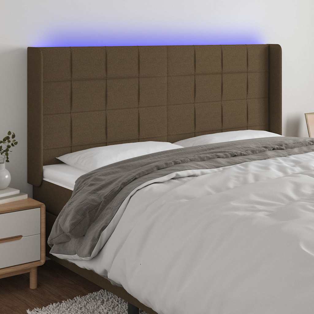 vidaXL Zagłówek do łóżka z LED ciemnobrązowy 163x16x118/128 cm tkanina