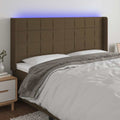 vidaXL Zagłówek do łóżka z LED ciemnobrązowy 163x16x118/128 cm tkanina