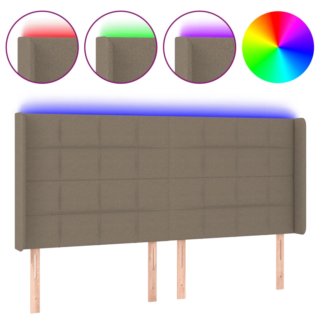 vidaXL Zagłówek do łóżka z LED, taupe, 163x16x118/128 cm, tkanina