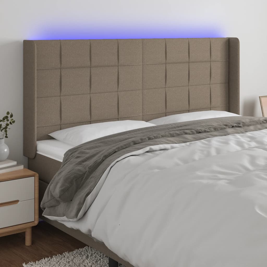 vidaXL Zagłówek do łóżka z LED, taupe, 163x16x118/128 cm, tkanina