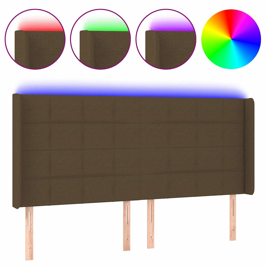 vidaXL Zagłówek do łóżka z LED ciemnobrązowy 183x16x118/128 cm tkanina