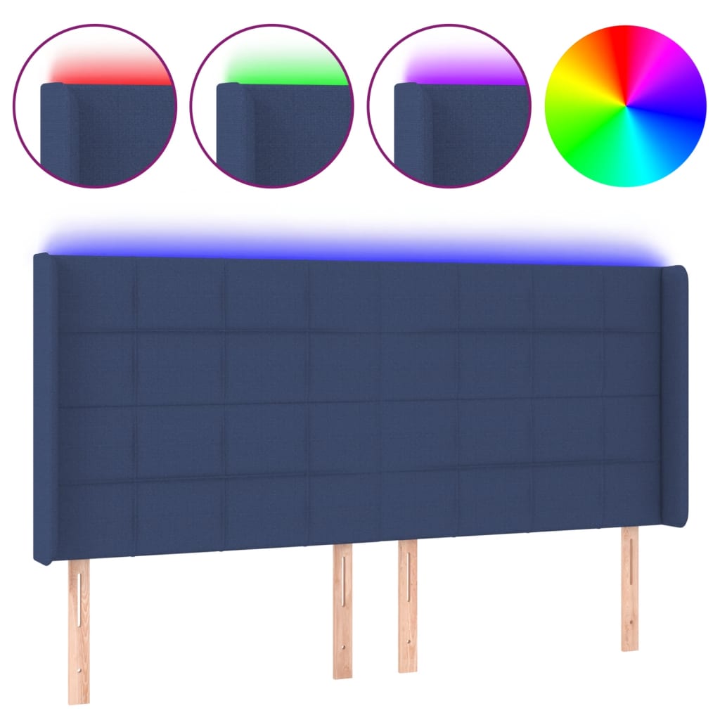 vidaXL Zagłówek do łóżka z LED, niebieski, 203x16x118/128 cm, tkanina