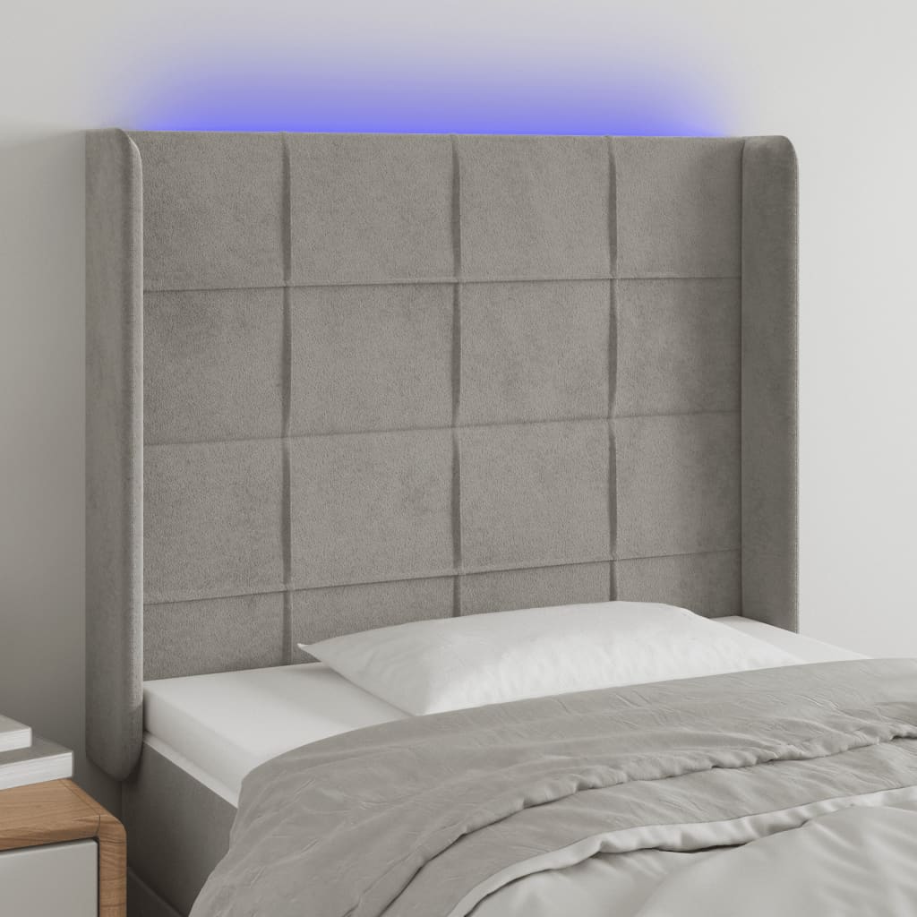 vidaXL Zagłówek do łóżka z LED, jasnoszary, 83x16x118/128 cm, aksamit