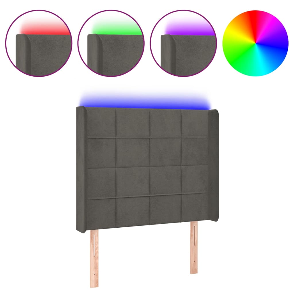 vidaXL Zagłówek do łóżka z LED, ciemnoszary, 83x16x118/128 cm, aksamit