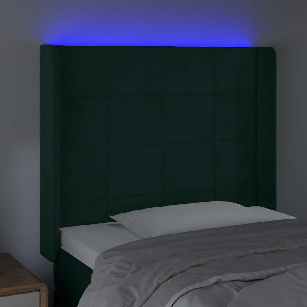 vidaXL Zagłówek do łóżka z LED, ciemnozielony 83x16x118/128 cm aksamit