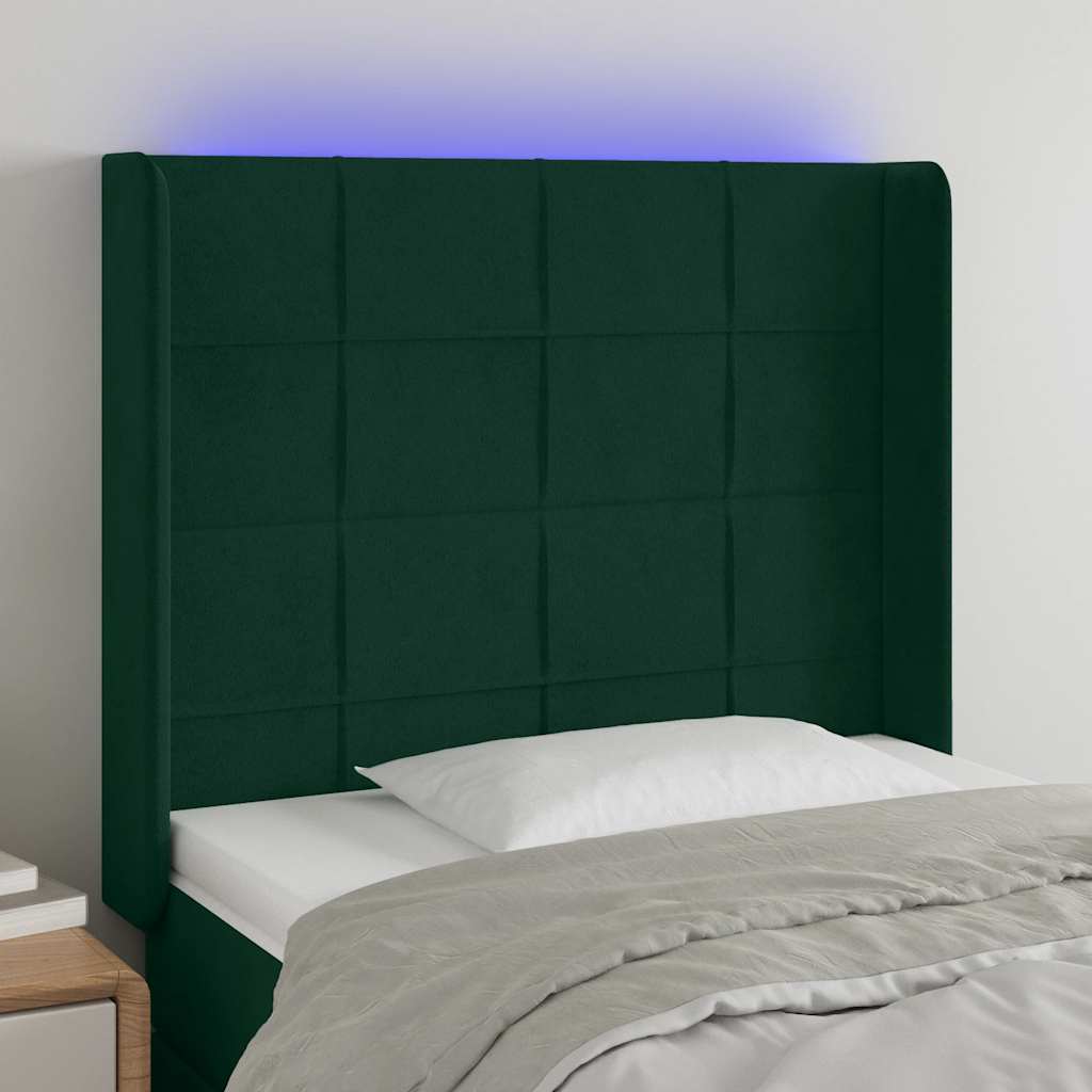 vidaXL Zagłówek do łóżka z LED, ciemnozielony 83x16x118/128 cm aksamit