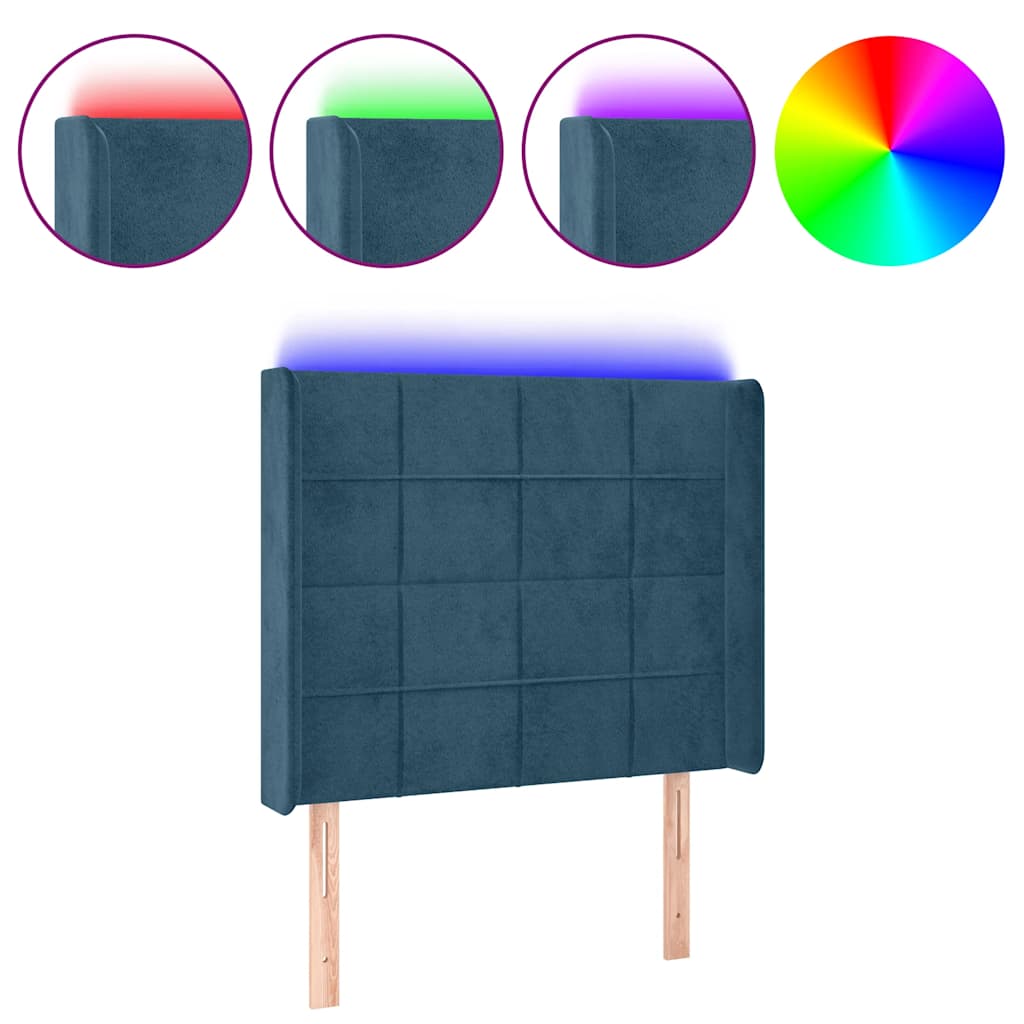 vidaXL Zagłówek do łóżka z LED ciemnoniebieski 83x16x118/128cm tkanina
