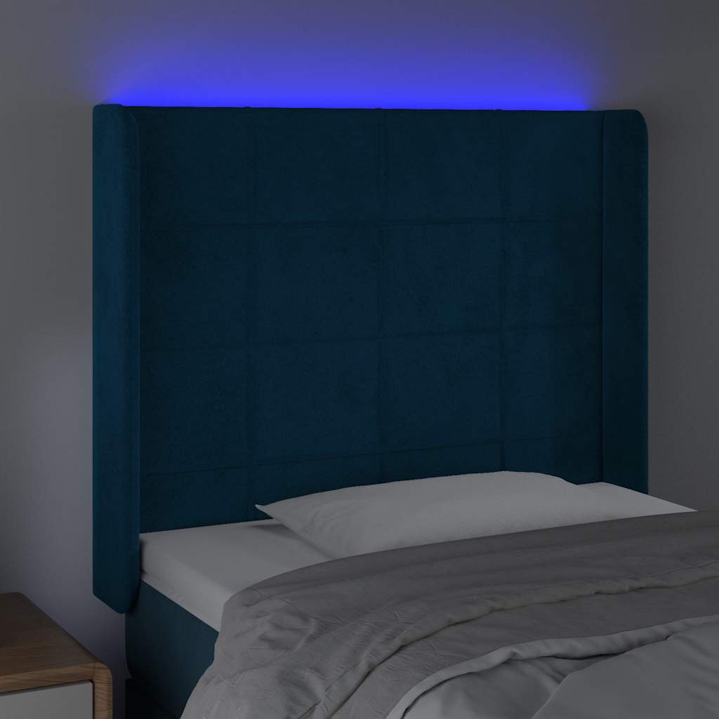 vidaXL Zagłówek do łóżka z LED ciemnoniebieski 83x16x118/128cm tkanina
