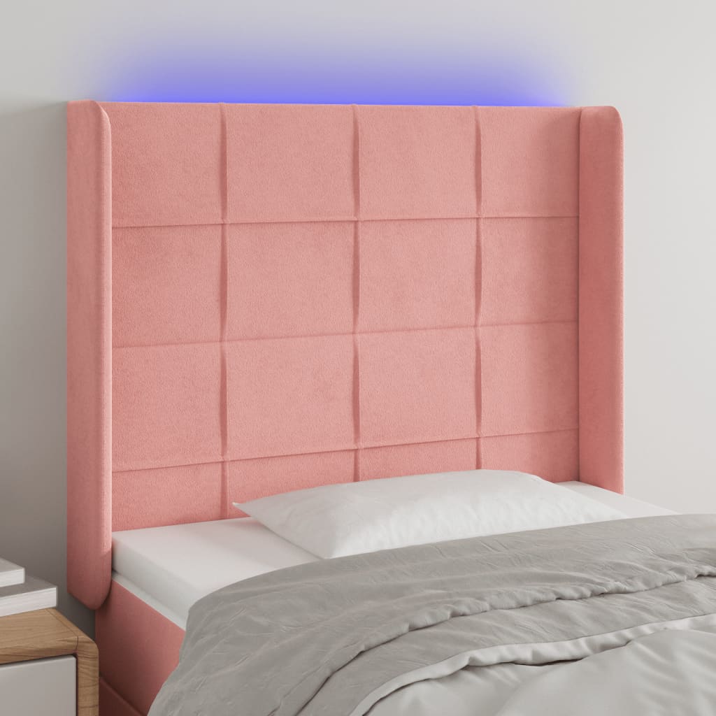 vidaXL Zagłówek do łóżka z LED, różowy, 83x16x118/128 cm, aksamit