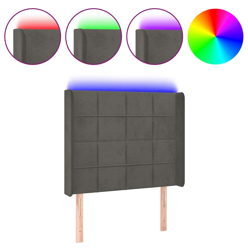 vidaXL Zagłówek do łóżka z LED, ciemnoszary, 93x16x118/128 cm, aksamit