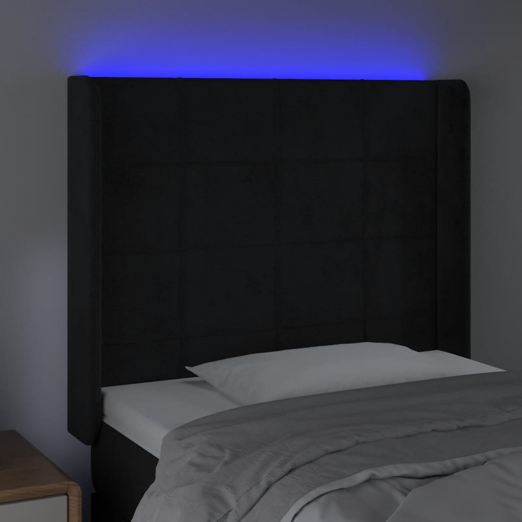 vidaXL Zagłówek do łóżka z LED, czarny, 93x16x118/128 cm, aksamit