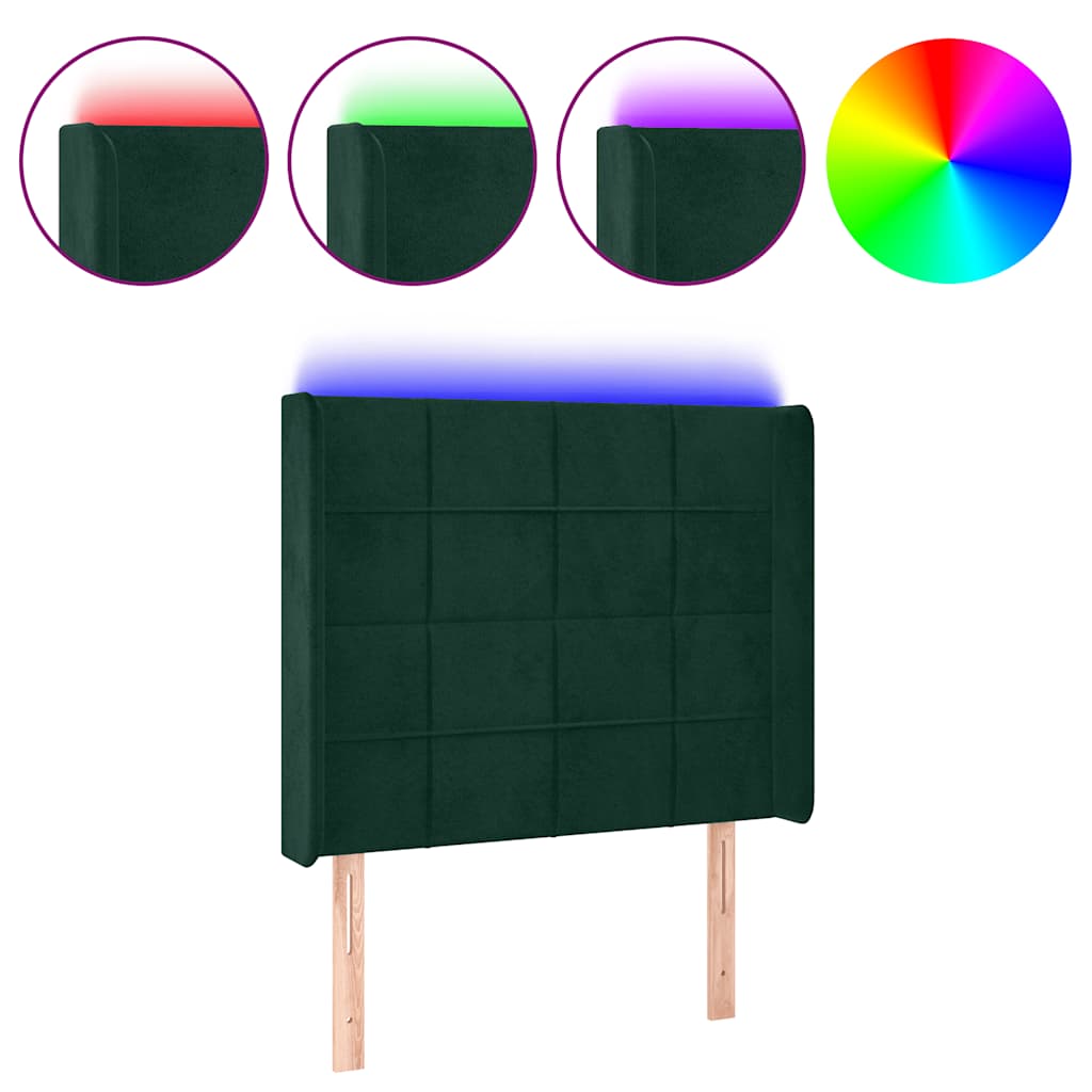 vidaXL Zagłówek do łóżka z LED, ciemnozielony 93x16x118/128 cm aksamit