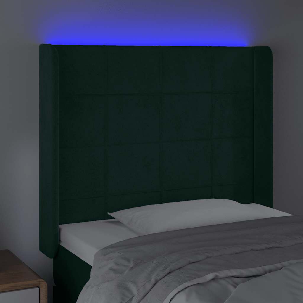 vidaXL Zagłówek do łóżka z LED, ciemnozielony 93x16x118/128 cm aksamit