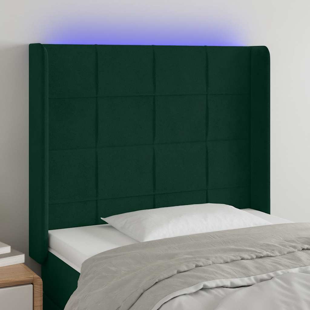 vidaXL Zagłówek do łóżka z LED, ciemnozielony 93x16x118/128 cm aksamit
