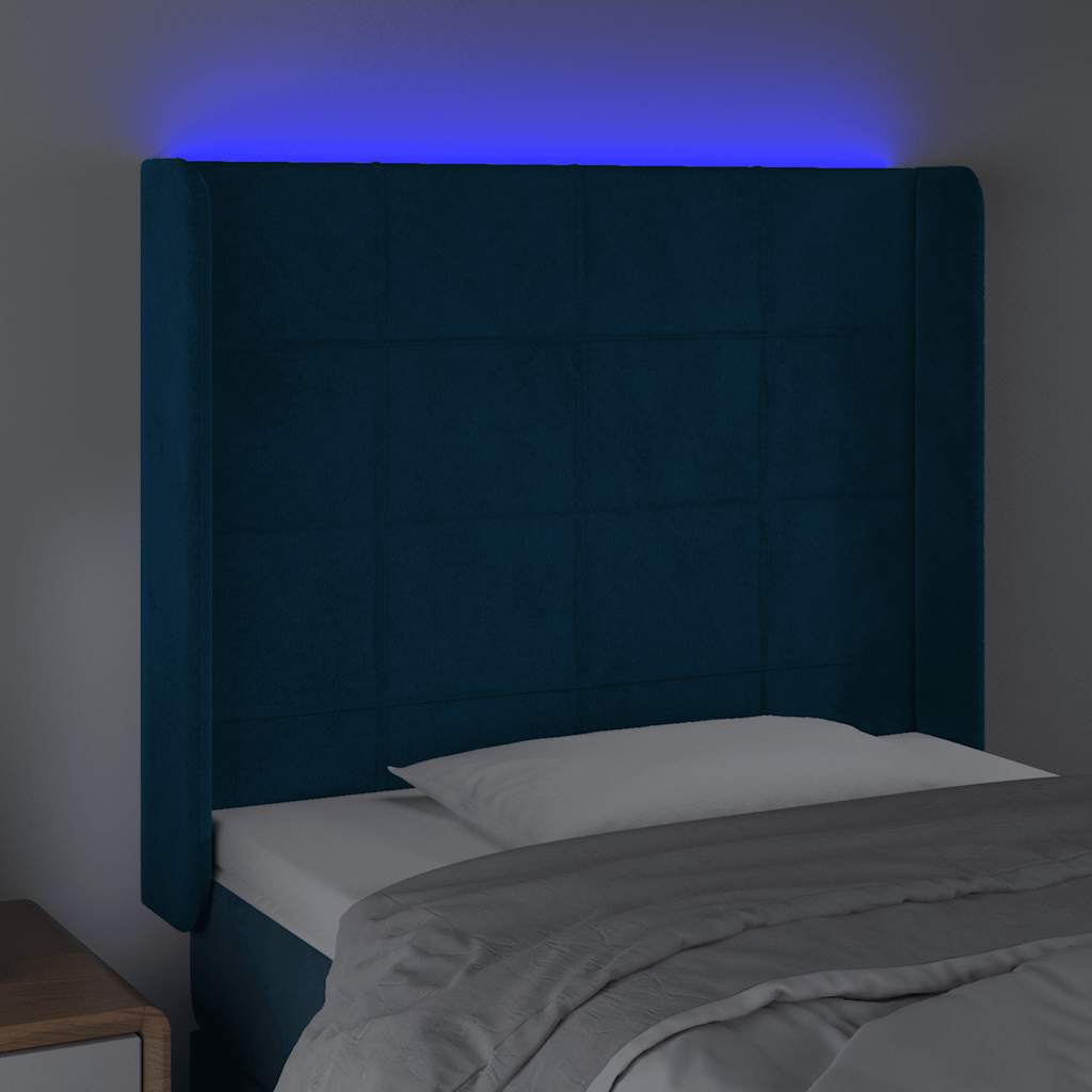 vidaXL Zagłówek do łóżka z LED ciemnoniebieski 93x16x118/128cm aksamit