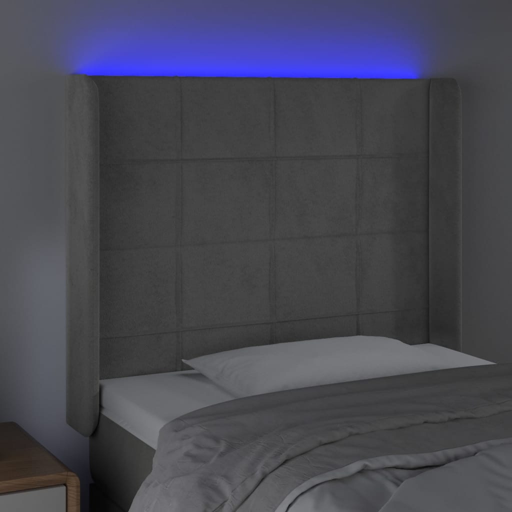 vidaXL Zagłówek do łóżka z LED, jasnoszary, 103x16x118/128 cm, aksamit