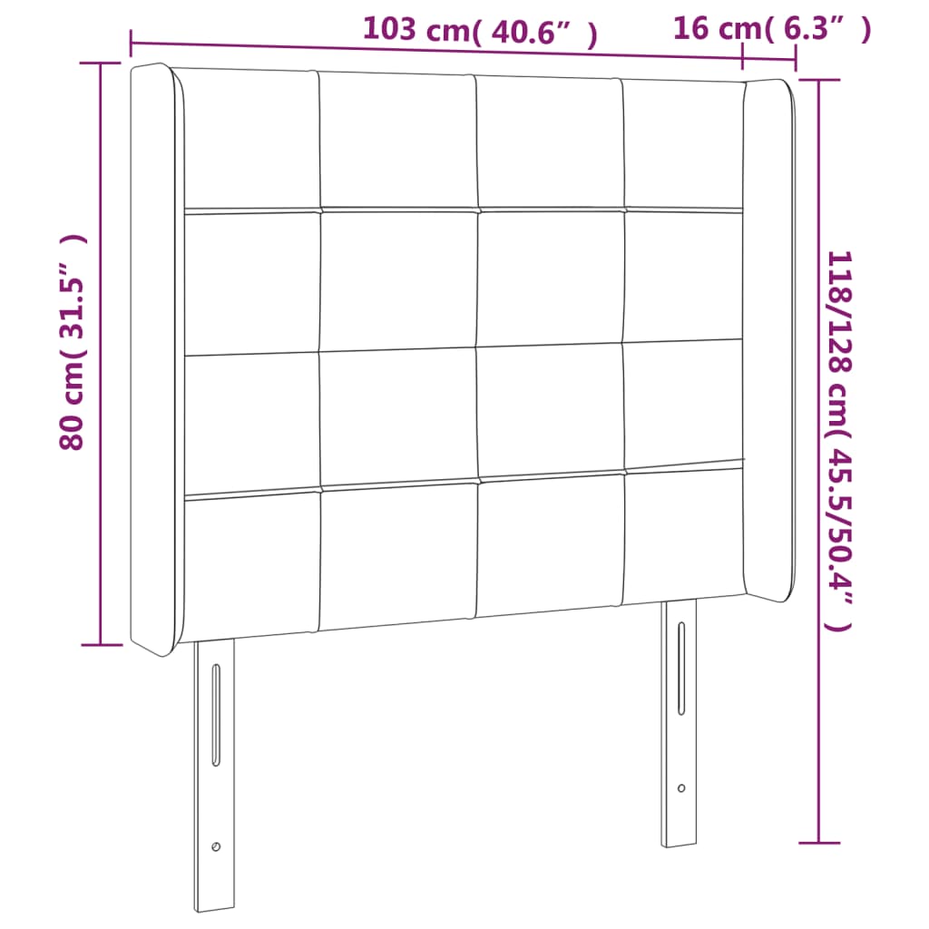 vidaXL Zagłówek do łóżka z LED, ciemnoszary, 103x16x118/128cm, aksamit