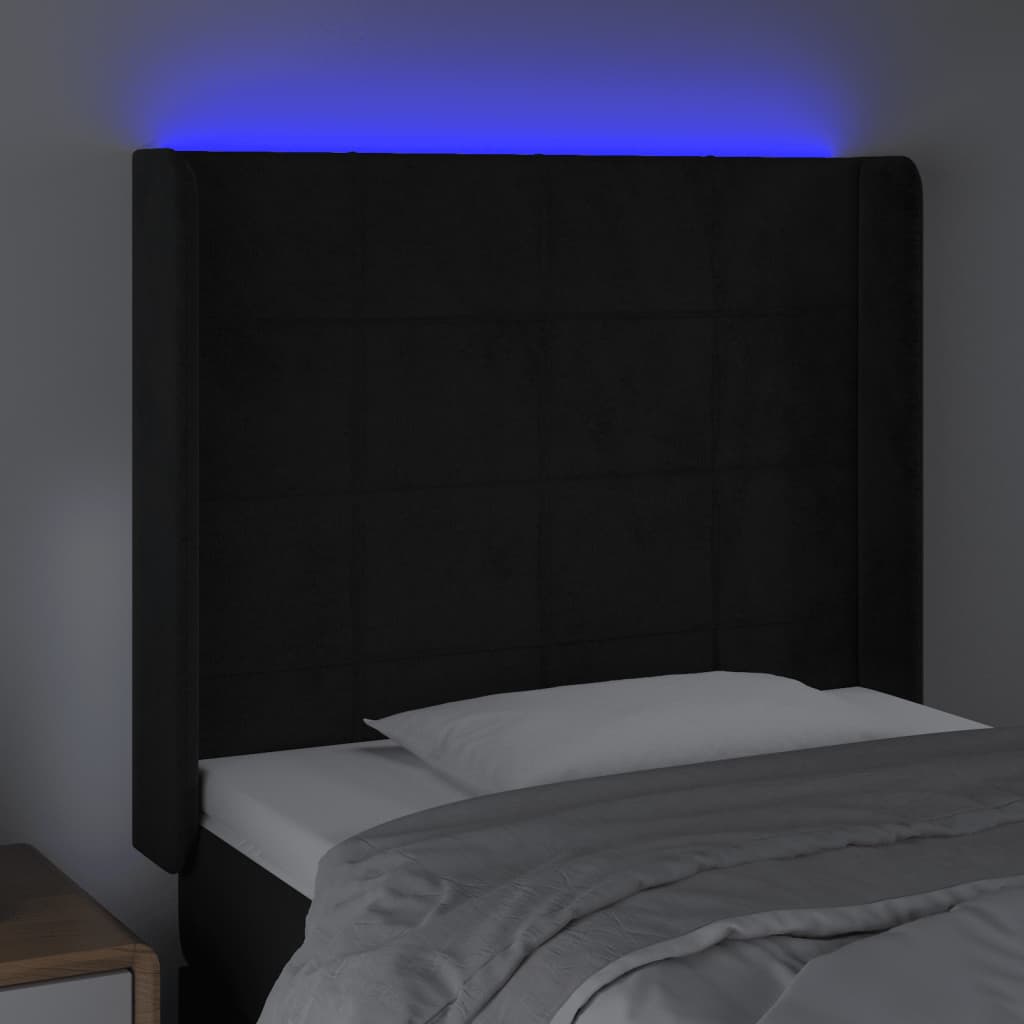 vidaXL Zagłówek do łóżka z LED, czarny, 103x16x118/128 cm, aksamit