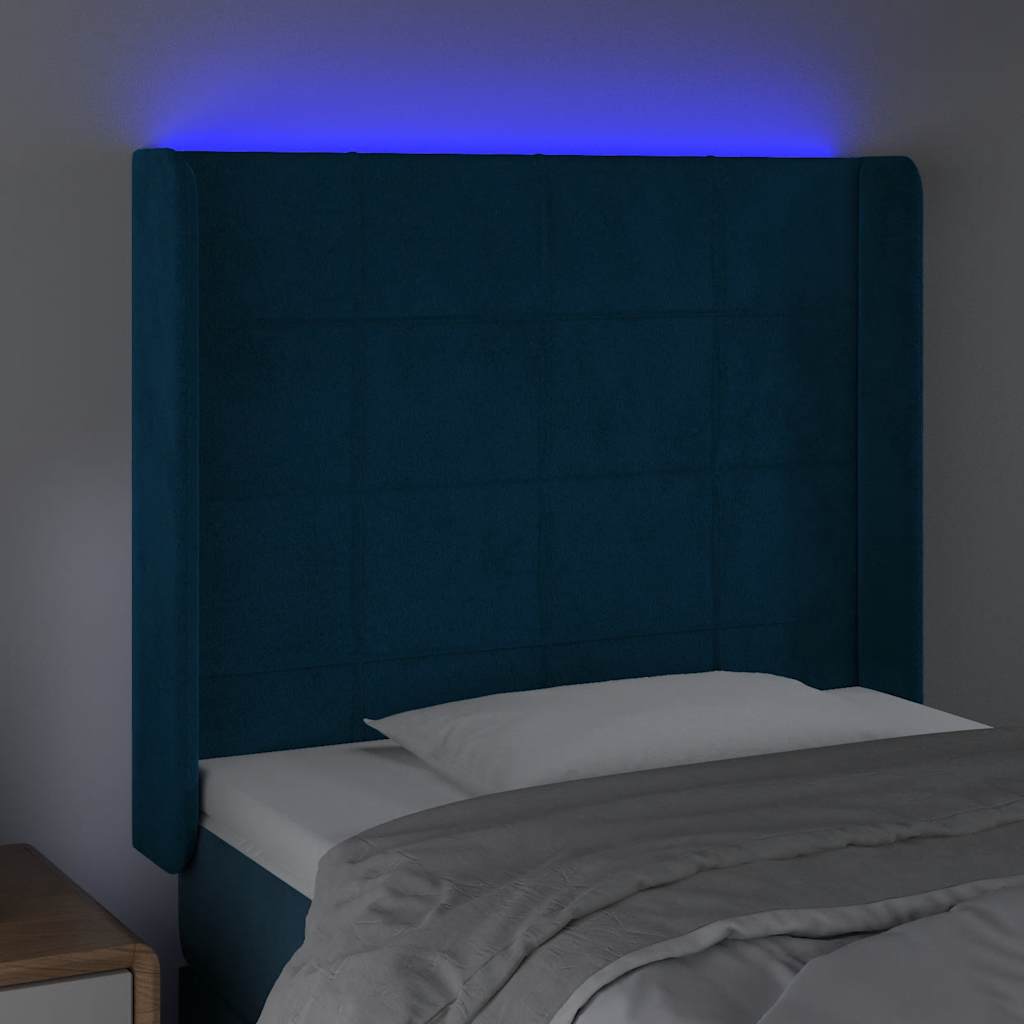 vidaXL Zagłówek do łóżka z LED ciemnoniebieski, 103x16x118/128 cm