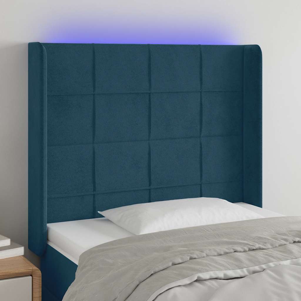 vidaXL Zagłówek do łóżka z LED ciemnoniebieski, 103x16x118/128 cm