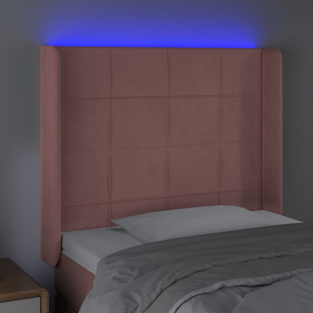 vidaXL Zagłówek do łóżka z LED, różowy, 103x16x118/128 cm, aksamit