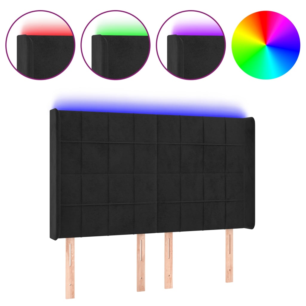 vidaXL Zagłówek do łóżka z LED, czarny, 147x16x118/128 cm, aksamit