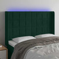 vidaXL Zagłówek do łóżka z LED, ciemnozielony 147x16x118/128cm aksamit