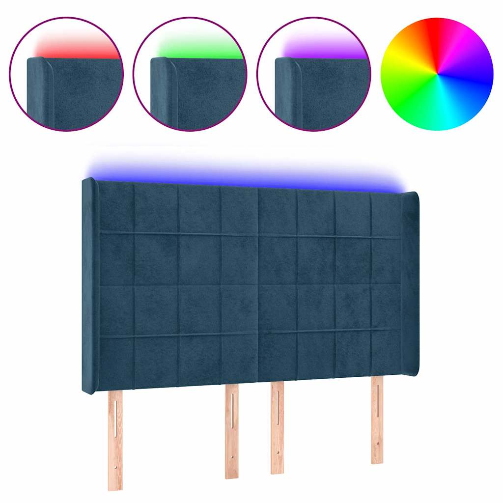 vidaXL Zagłówek do łóżka z LED ciemnoniebieski, 147x16x118/128 cm