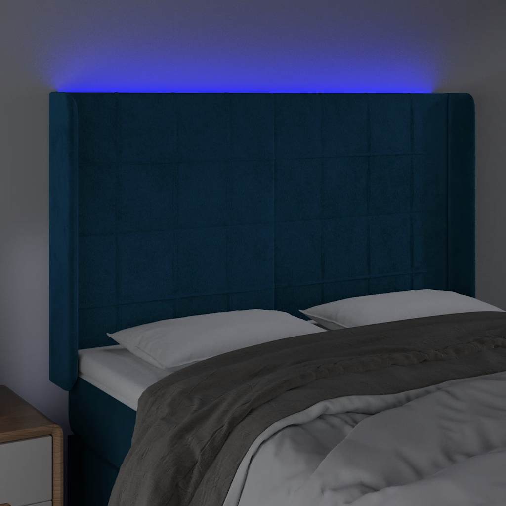 vidaXL Zagłówek do łóżka z LED ciemnoniebieski, 147x16x118/128 cm