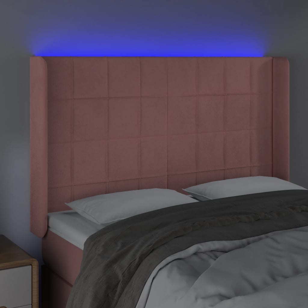 vidaXL Zagłówek do łóżka z LED, różowy, 147x16x118/128 cm, aksamit