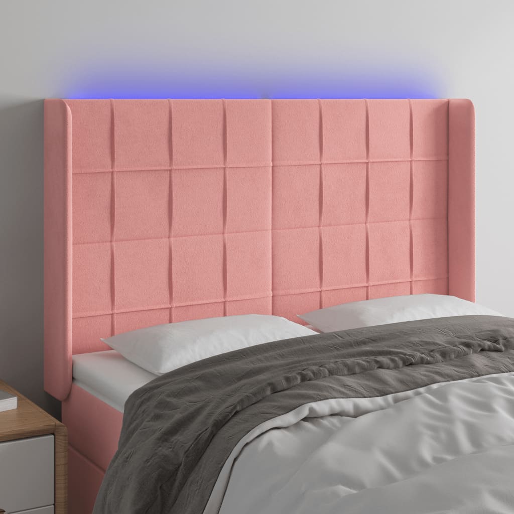 vidaXL Zagłówek do łóżka z LED, różowy, 147x16x118/128 cm, aksamit