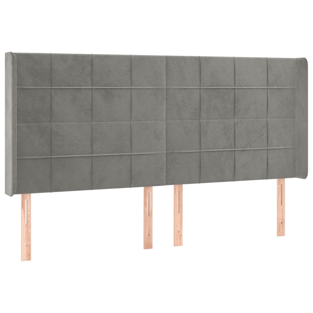 vidaXL Zagłówek do łóżka z LED, jasnoszary, 163x16x118/128 cm, aksamit