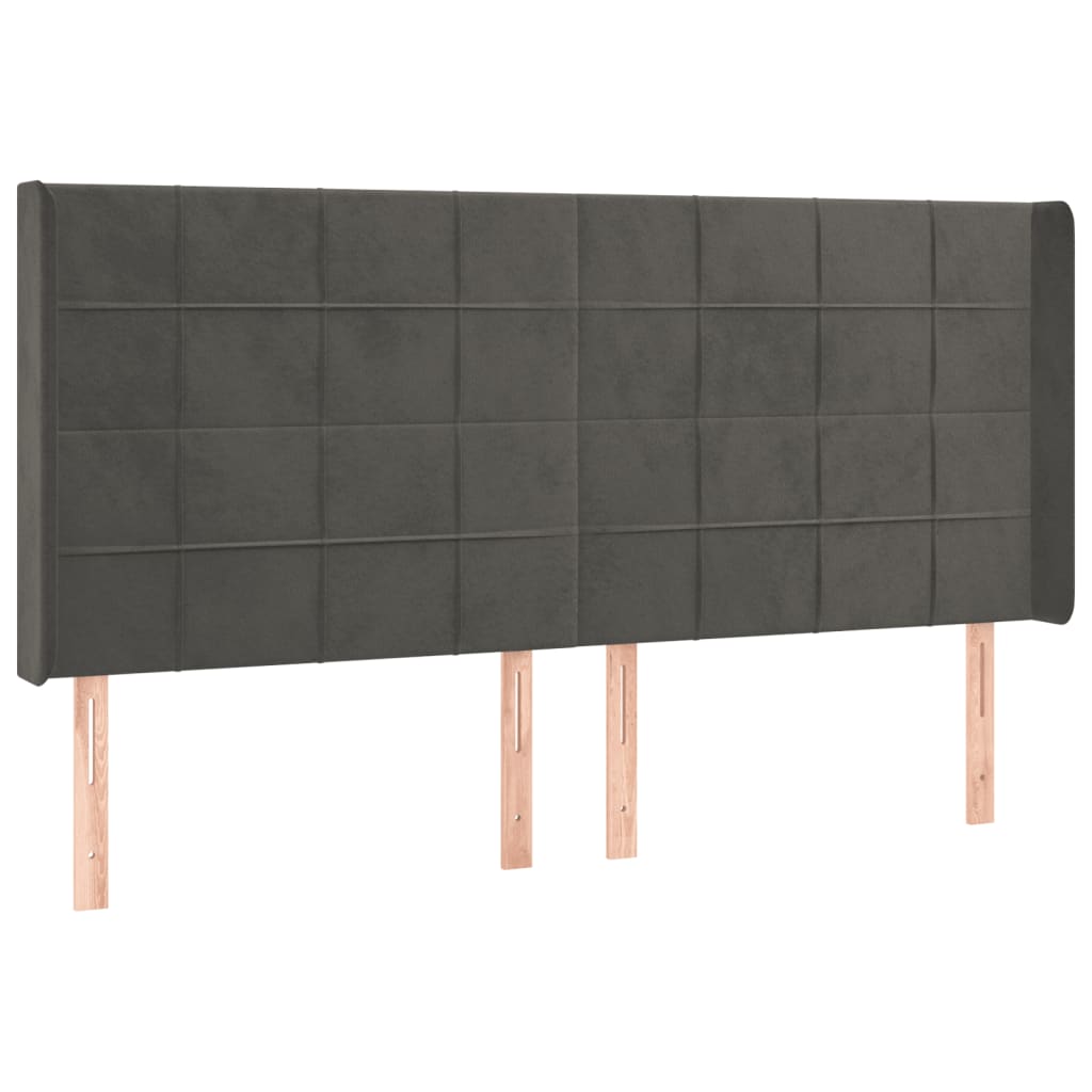 vidaXL Zagłówek do łóżka z LED, ciemnoszary, 163x16x118/128cm, aksamit