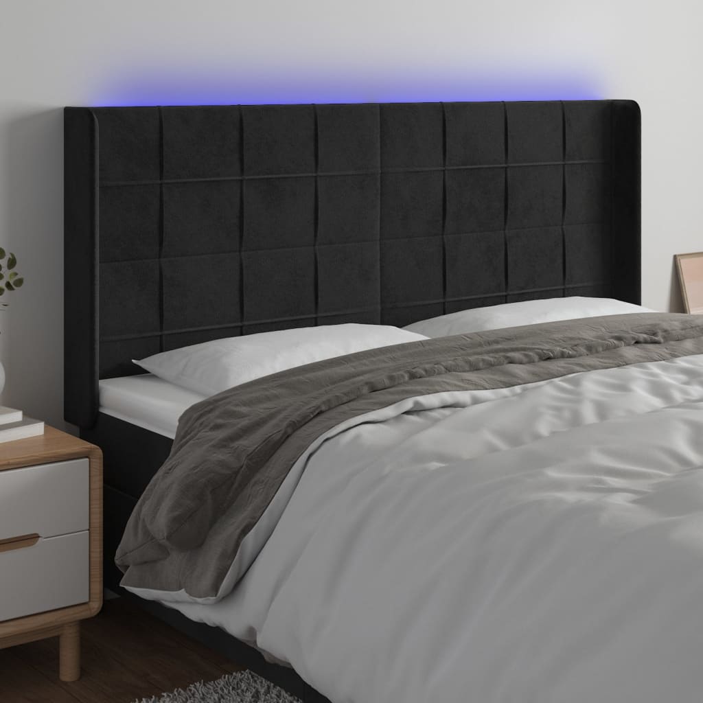 vidaXL Zagłówek do łóżka z LED, czarny, 163x16x118/128 cm, aksamit