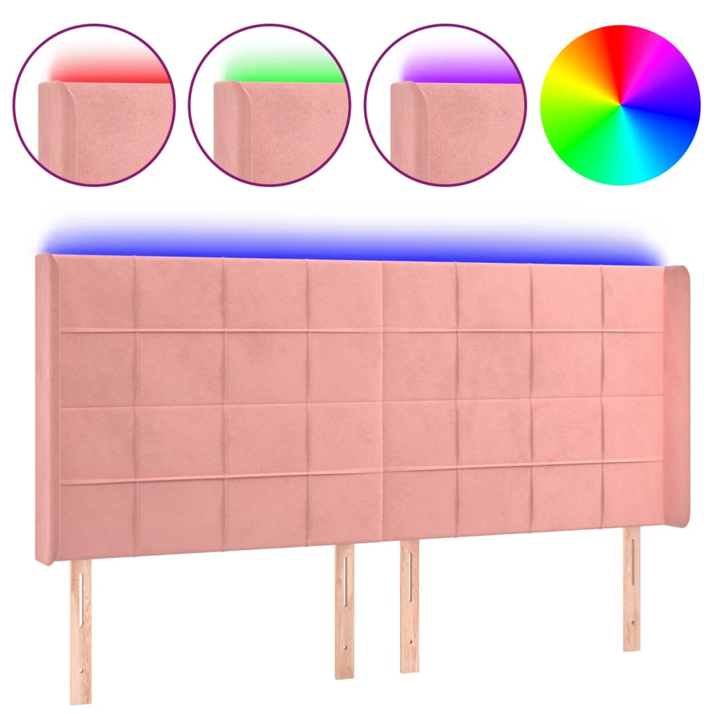 vidaXL Zagłówek do łóżka z LED, różowy, 163x16x118/128 cm, aksamit