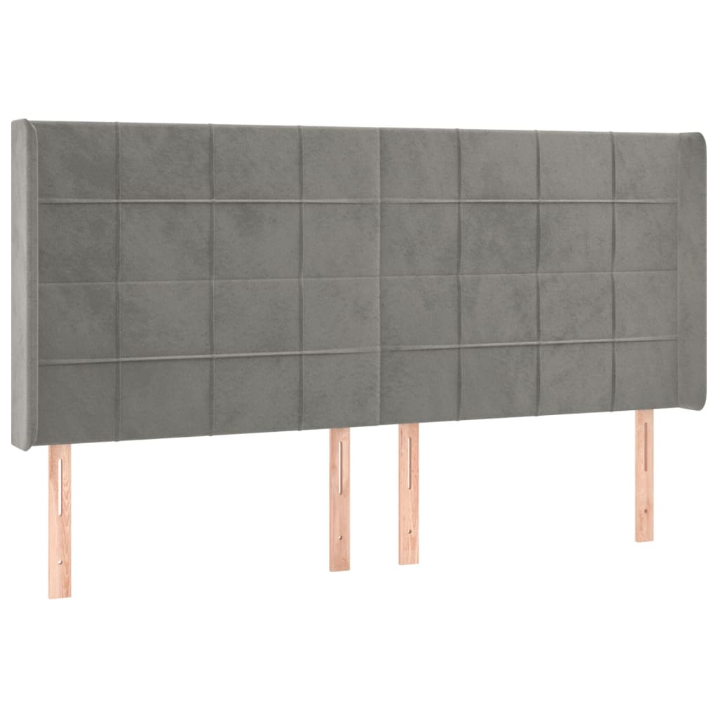 vidaXL Zagłówek do łóżka z LED, jasnoszary, 183x16x118/128 cm, aksamit