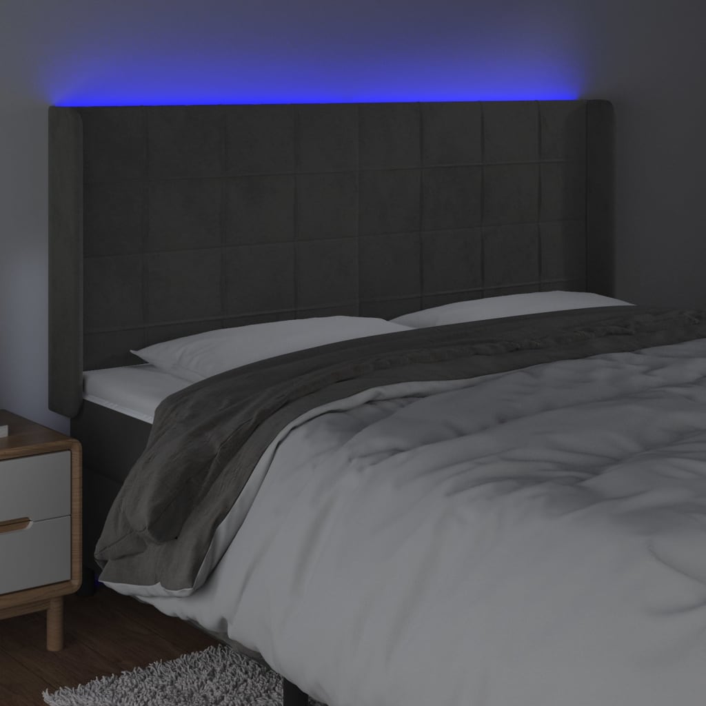 vidaXL Zagłówek do łóżka z LED, ciemnoszary, 183x16x118/128cm, aksamit