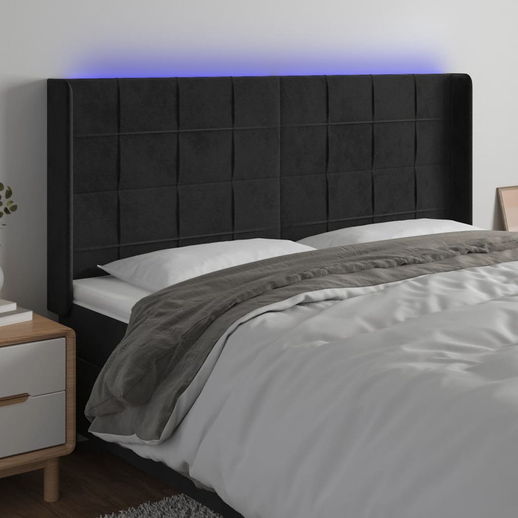 vidaXL Zagłówek do łóżka z LED, czarny, 183x16x118/128 cm, aksamit
