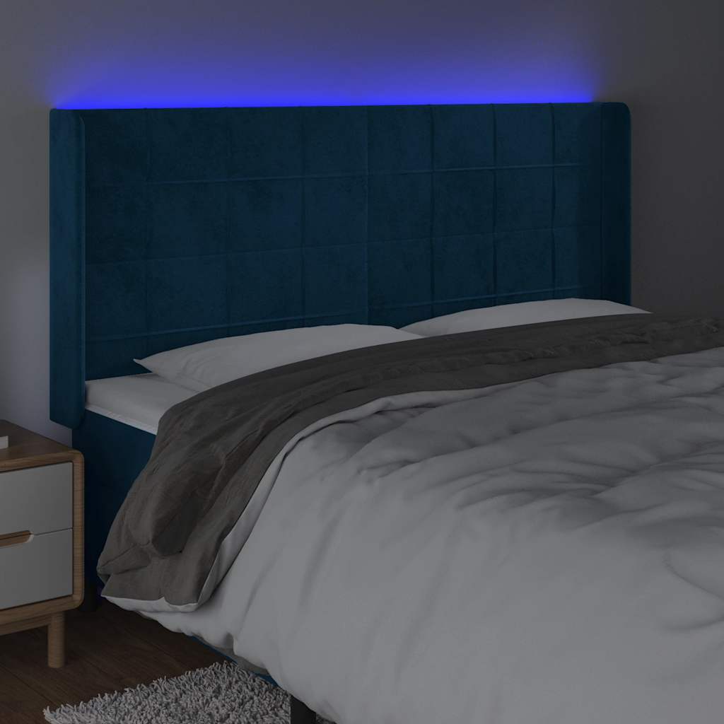 vidaXL Zagłówek do łóżka z LED ciemnoniebieski, 183x16x118/128 cm