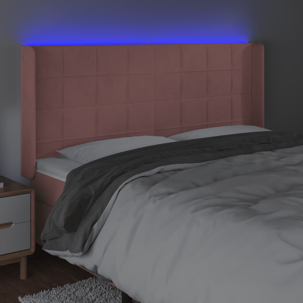 vidaXL Zagłówek do łóżka z LED, różowy, 183x16x118/128 cm, aksamit