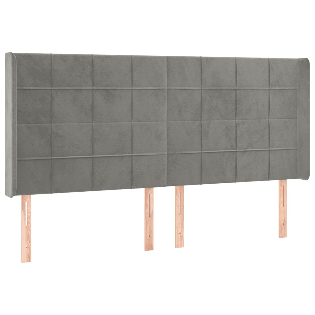 vidaXL Zagłówek do łóżka z LED, jasnoszary, 203x16x118/128 cm, aksamit