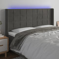 vidaXL Zagłówek do łóżka z LED, ciemnoszary, 203x16x118/128cm, aksamit
