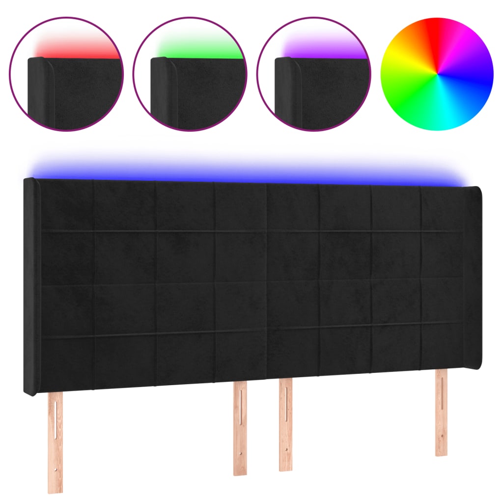 vidaXL Zagłówek do łóżka z LED, czarny, 203x16x118/128 cm, aksamit
