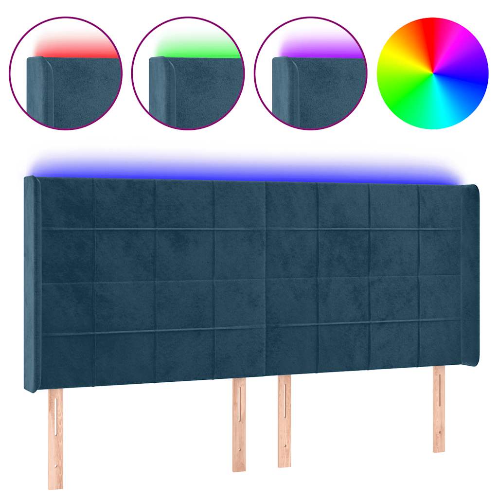 vidaXL Zagłówek do łóżka z LED ciemnoniebieski, 203x16x118/128 cm