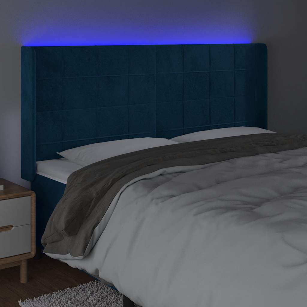 vidaXL Zagłówek do łóżka z LED ciemnoniebieski, 203x16x118/128 cm