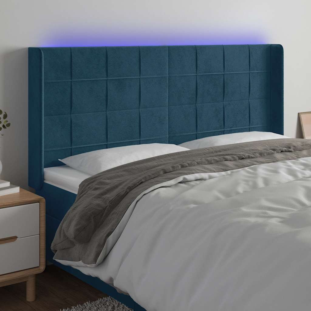 vidaXL Zagłówek do łóżka z LED ciemnoniebieski, 203x16x118/128 cm